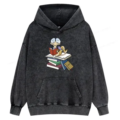 Pagewings Reading Snail and Book Unisex Washed Hoodie