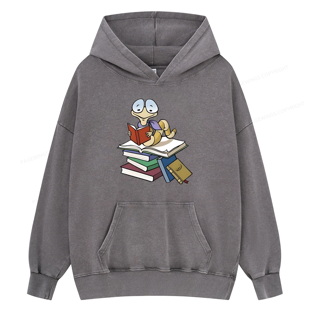 Pagewings Reading Snail and Book Unisex Washed Hoodie