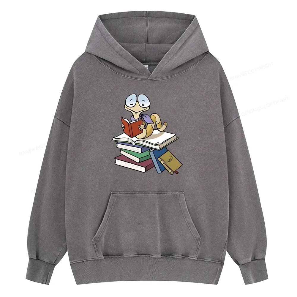 Pagewings Reading Snail and Book Unisex Washed Hoodie