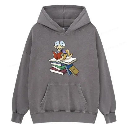 Pagewings Reading Snail and Book Unisex Washed Hoodie