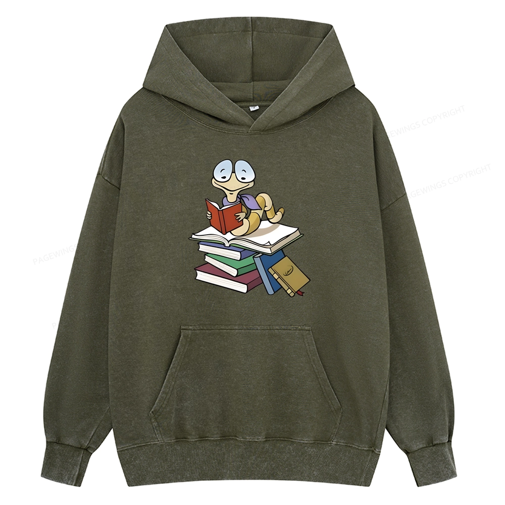Pagewings Reading Snail and Book Unisex Washed Hoodie