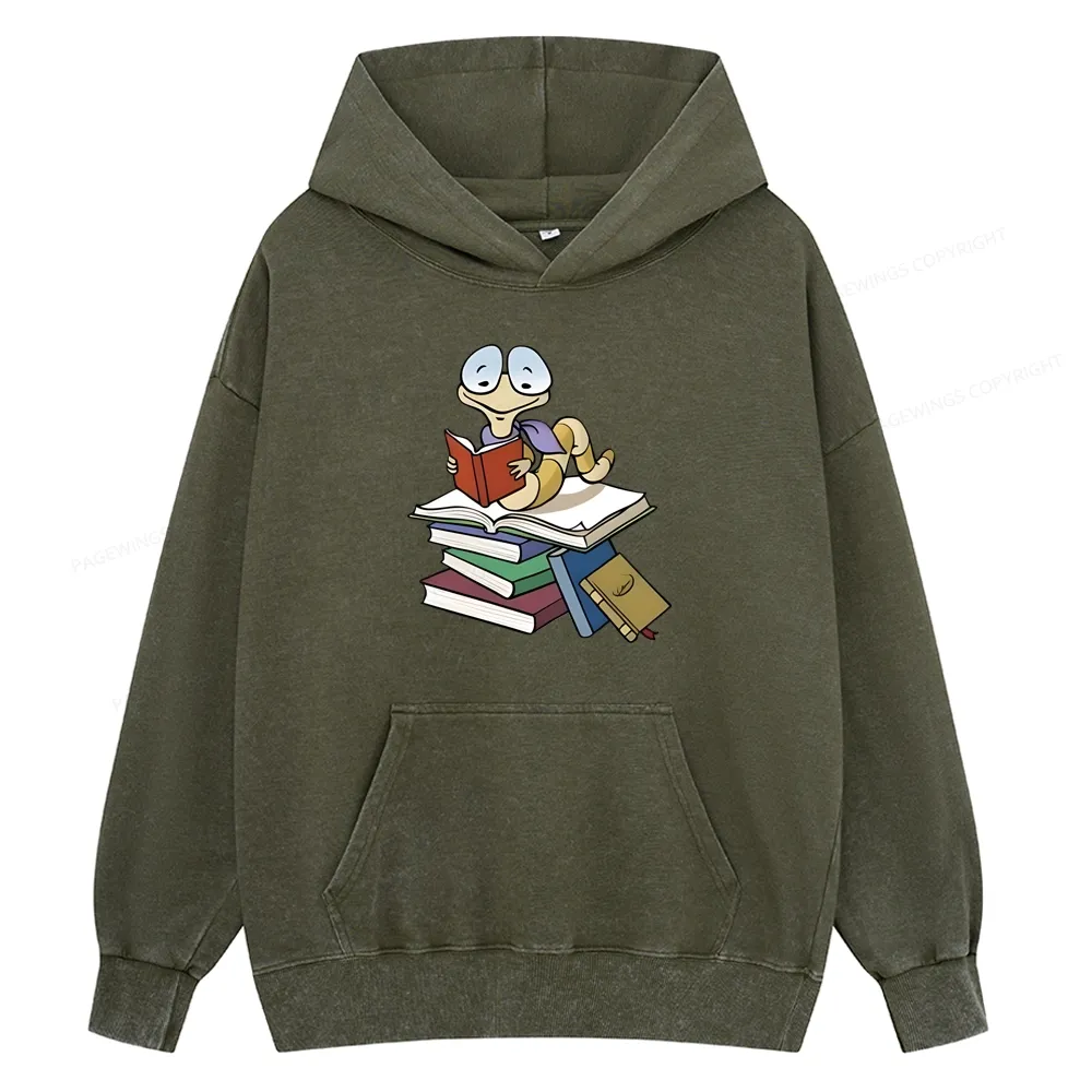 Pagewings Reading Snail and Book Unisex Washed Hoodie