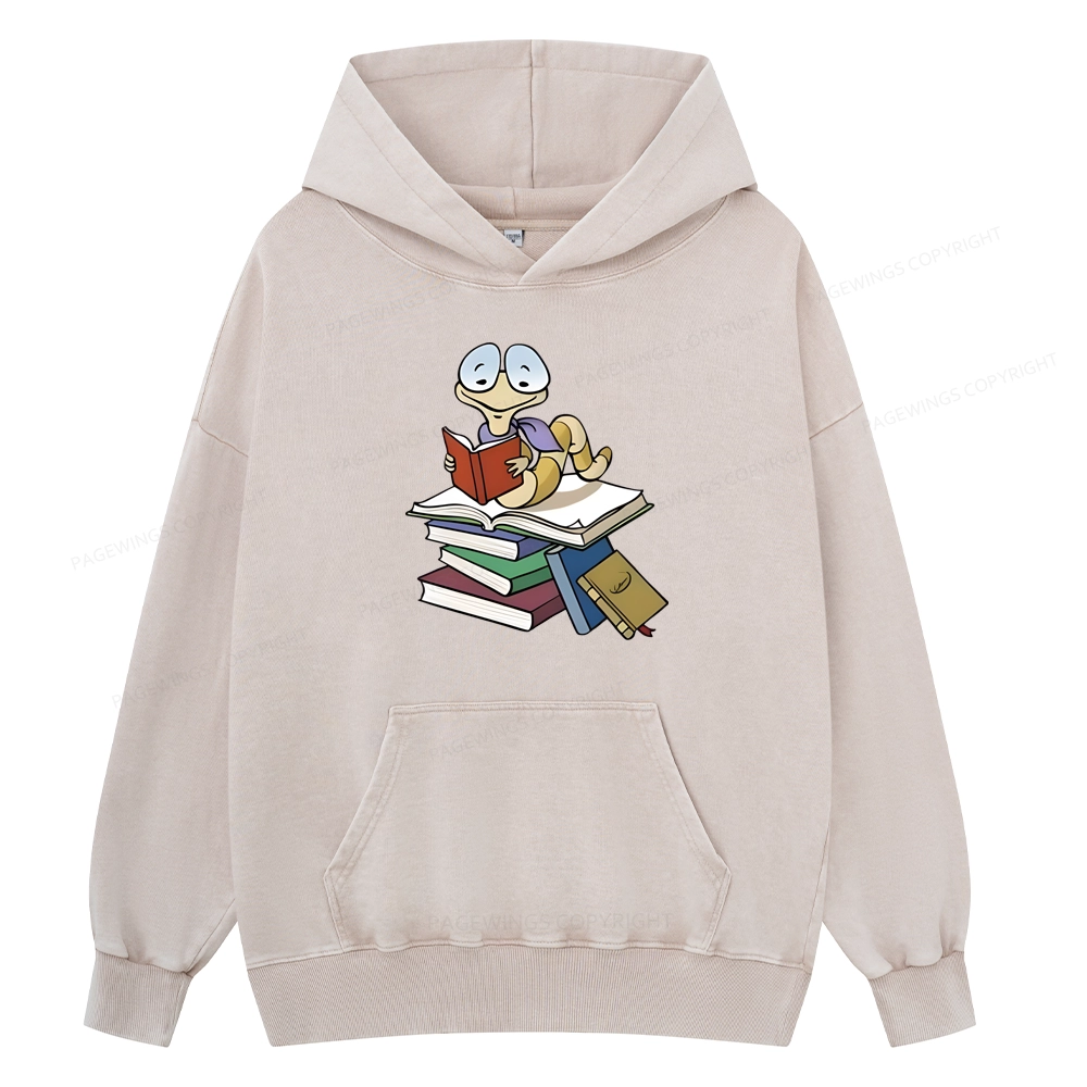 Pagewings Reading Snail and Book Unisex Washed Hoodie