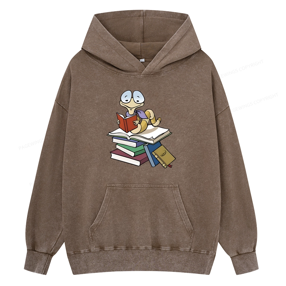 Pagewings Reading Snail and Book Unisex Washed Hoodie