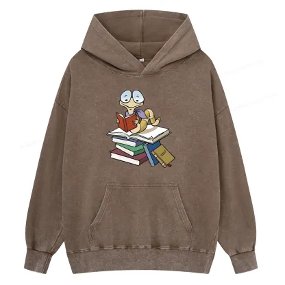 Pagewings Reading Snail and Book Unisex Washed Hoodie