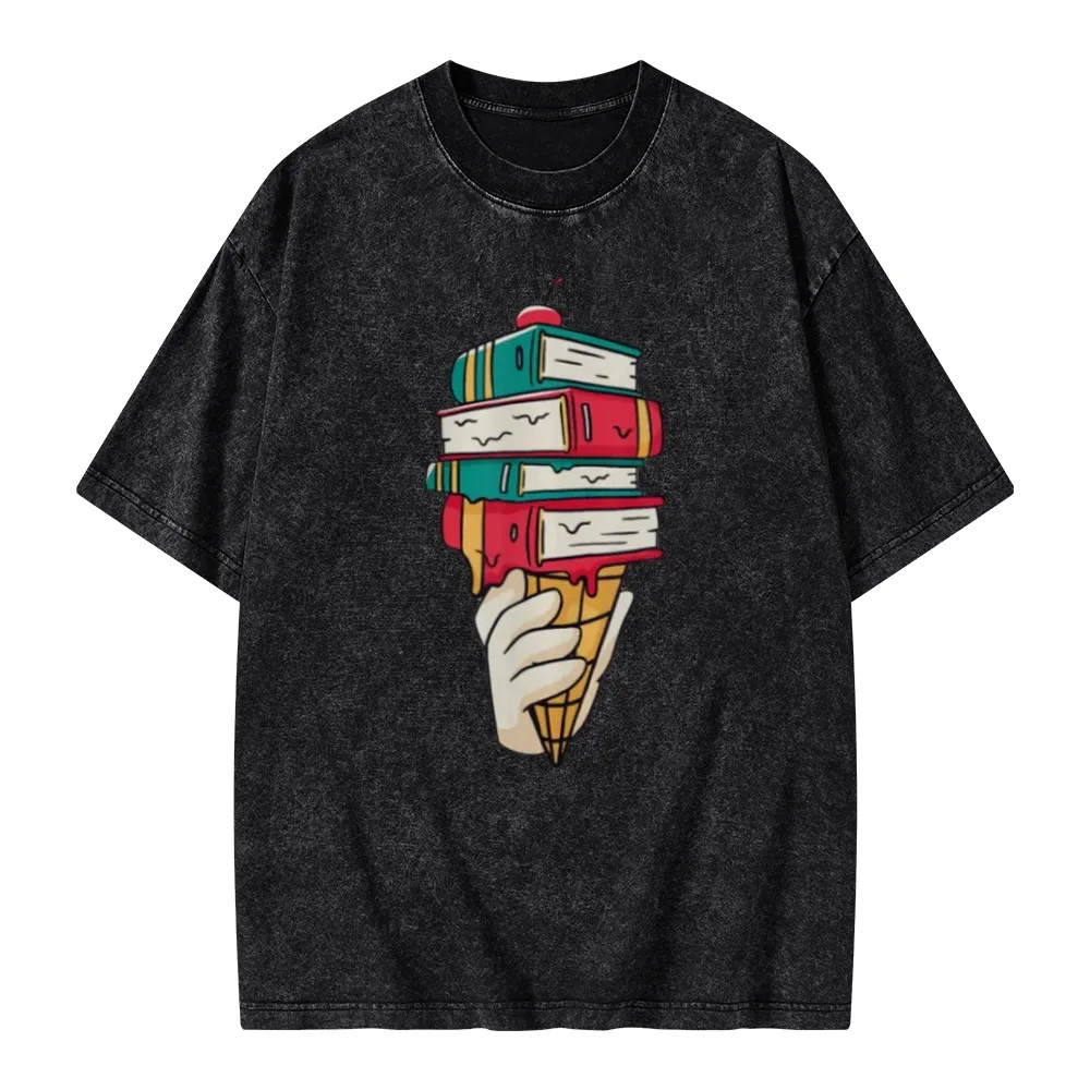 Pagewings Book Ice Cream Unisex Washed T-shirt