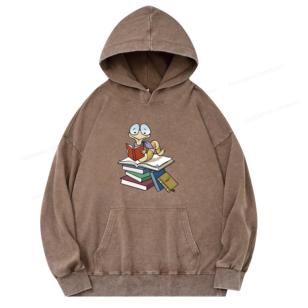 Pagewings Reading Snail and Book Unisex Washed Hoodie