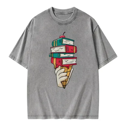 Pagewings Book Ice Cream Unisex Washed T-shirt