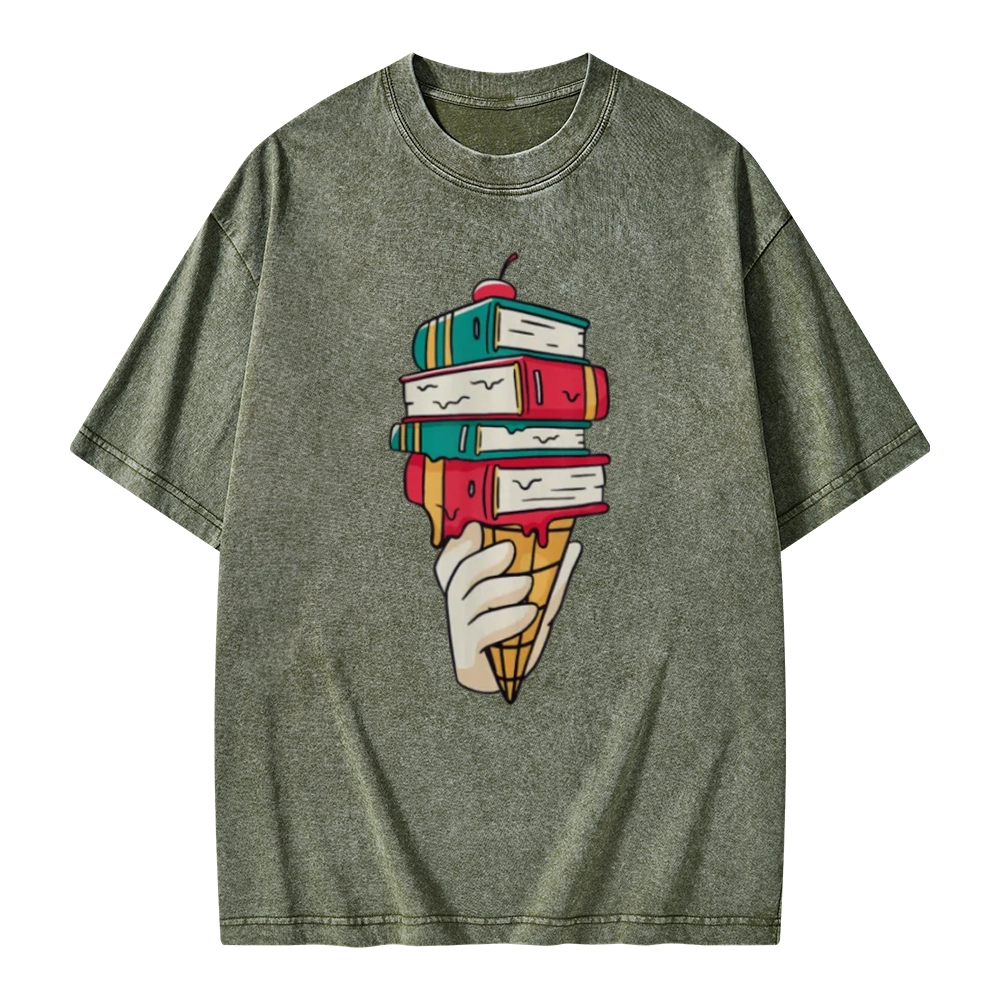 Pagewings Book Ice Cream Unisex Washed T-shirt