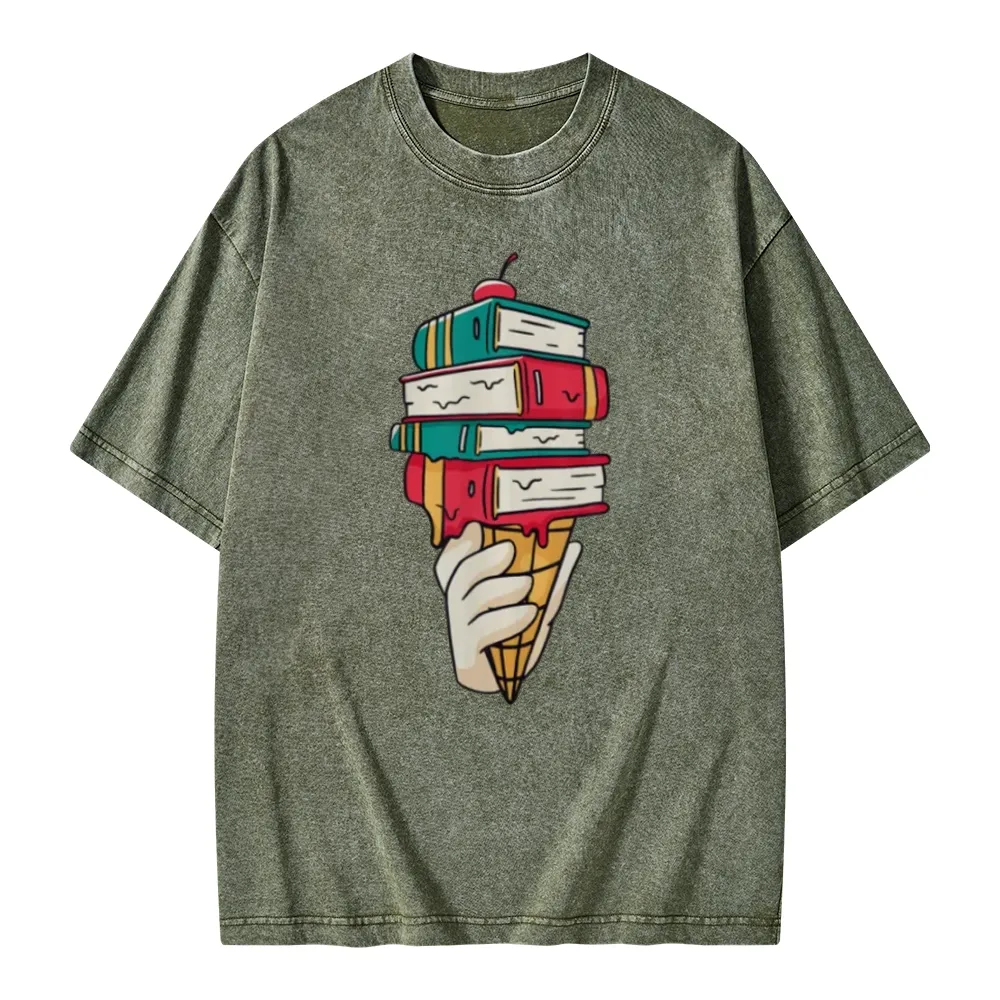 Pagewings Book Ice Cream Unisex Washed T-shirt