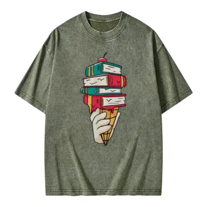 Pagewings Book Ice Cream Unisex Washed T-shirt