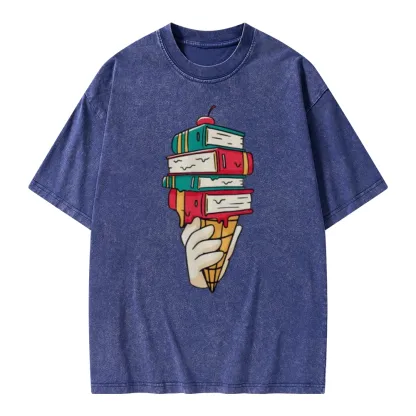 Pagewings Book Ice Cream Unisex Washed T-shirt