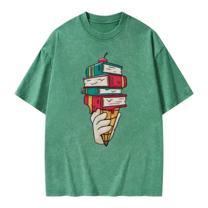 Pagewings Book Ice Cream Unisex Washed T-shirt