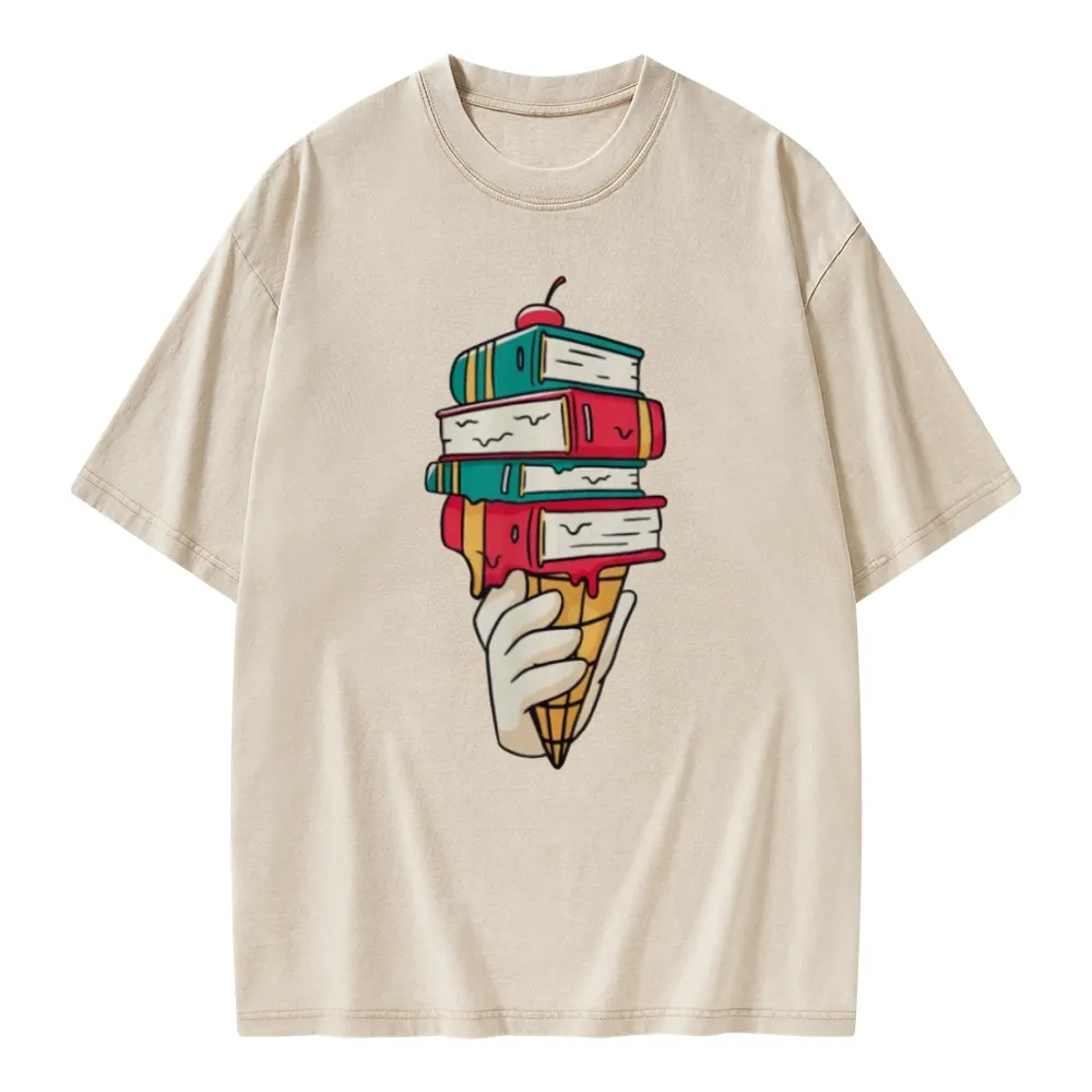 Pagewings Book Ice Cream Unisex Washed T-shirt