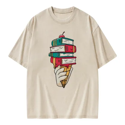 Pagewings Book Ice Cream Unisex Washed T-shirt