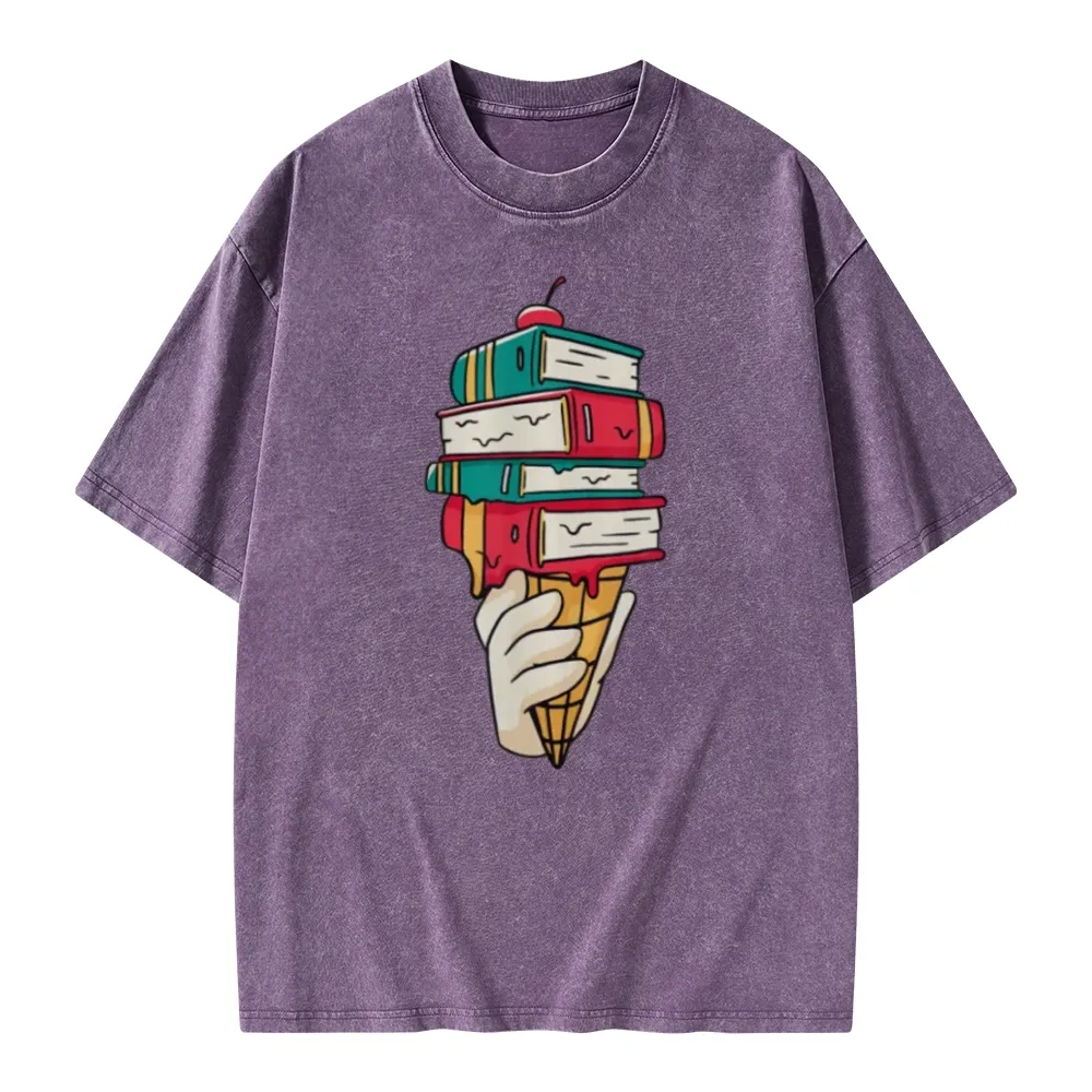 Pagewings Book Ice Cream Unisex Washed T-shirt