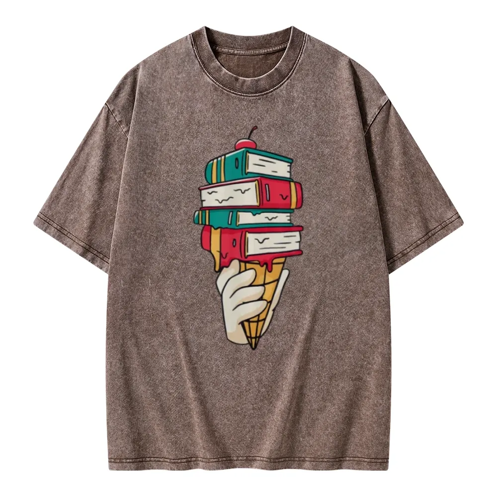 Pagewings Book Ice Cream Unisex Washed T-shirt