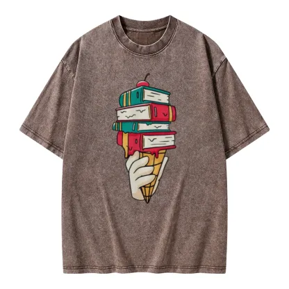 Pagewings Book Ice Cream Unisex Washed T-shirt