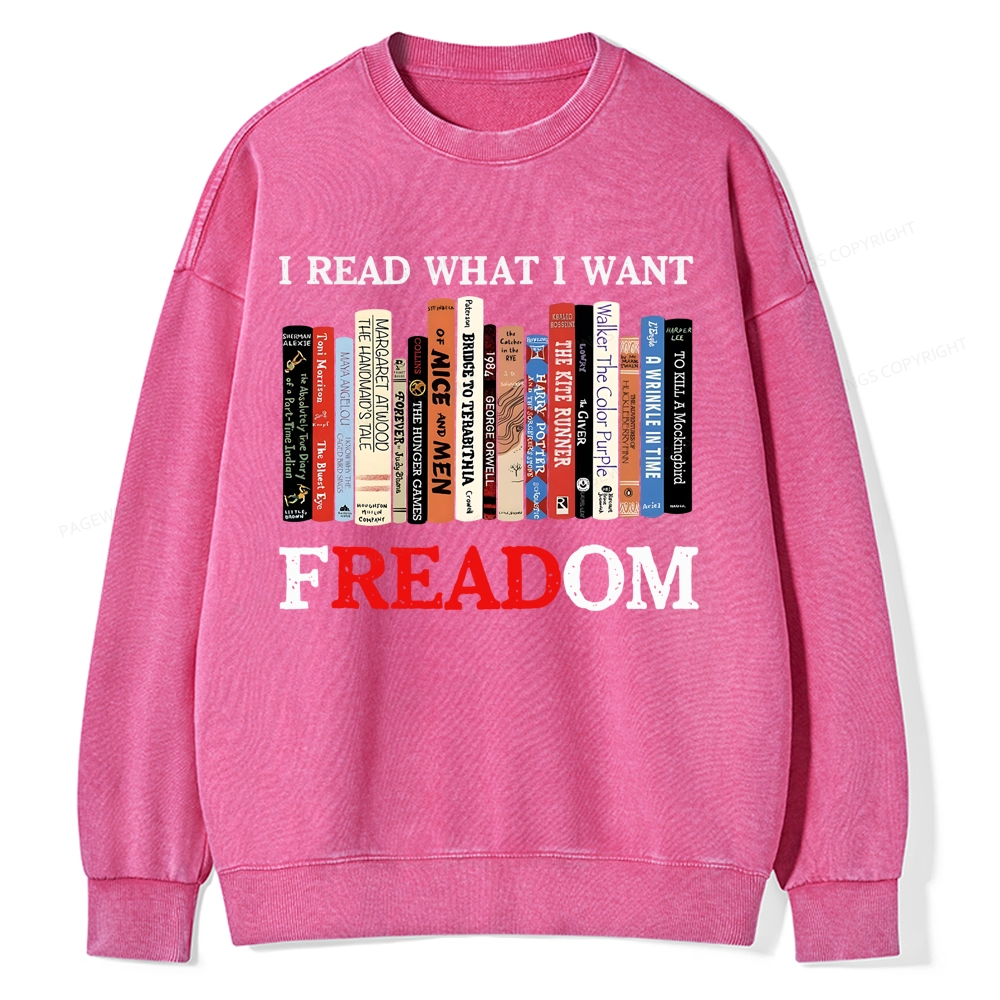 Pagewings I Read What I Want Banned Books Unisex Washed Sweatshirt