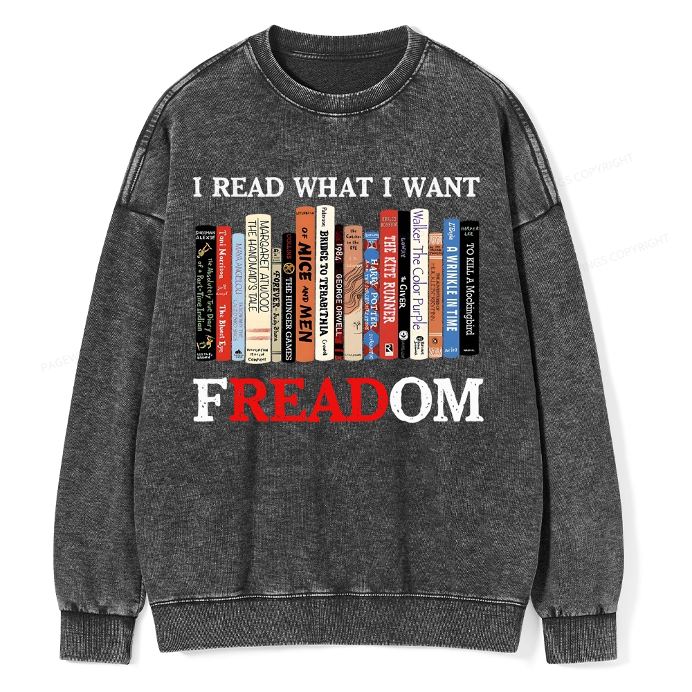 Pagewings I Read What I Want Banned Books Unisex Washed Sweatshirt