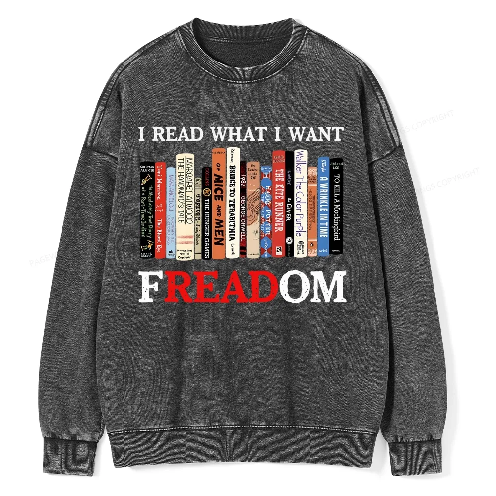 Pagewings I Read What I Want Banned Books Unisex Washed Sweatshirt