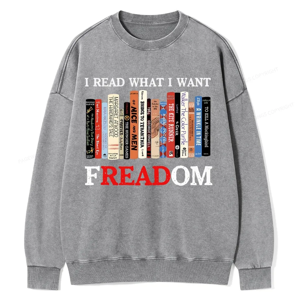 Pagewings I Read What I Want Banned Books Unisex Washed Sweatshirt
