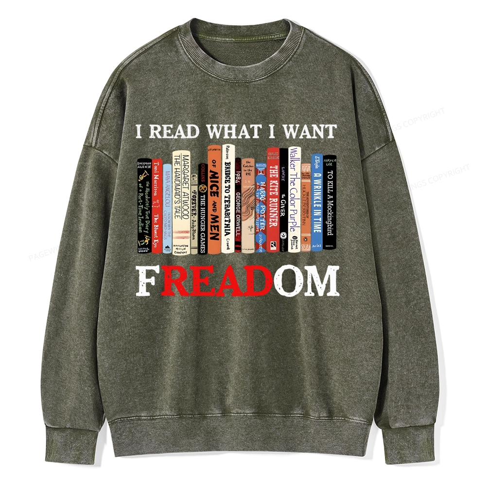 Pagewings I Read What I Want Banned Books Unisex Washed Sweatshirt