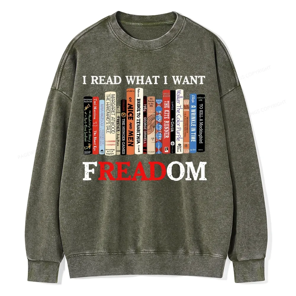 Pagewings I Read What I Want Banned Books Unisex Washed Sweatshirt