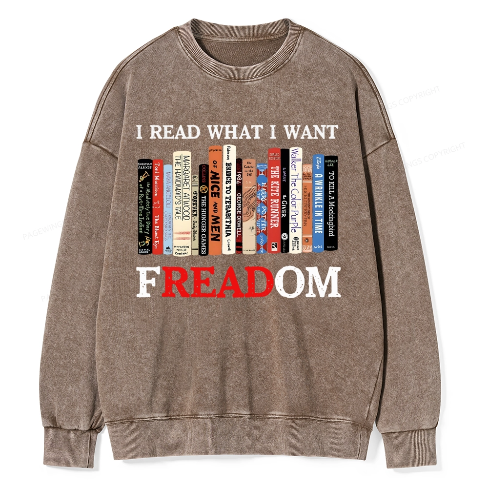 Pagewings I Read What I Want Banned Books Unisex Washed Sweatshirt