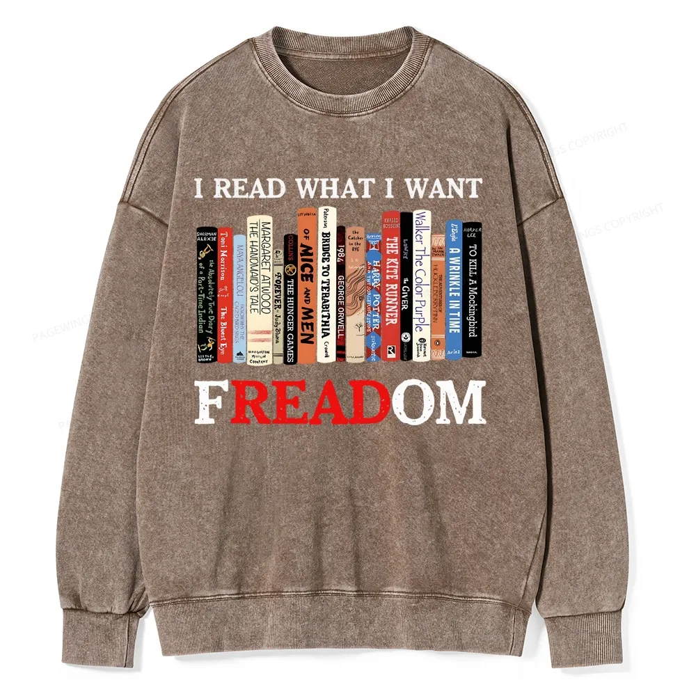 Pagewings I Read What I Want Banned Books Unisex Washed Sweatshirt
