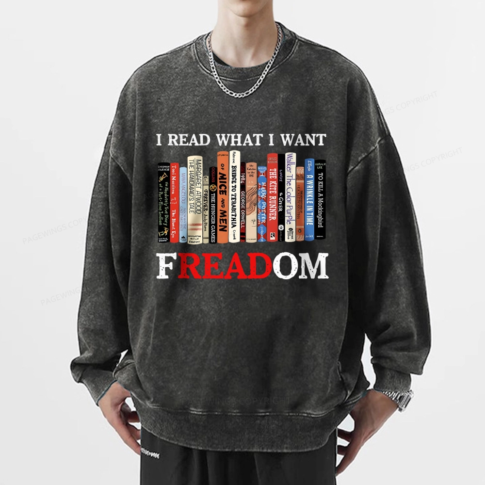 Pagewings I Read What I Want Banned Books Unisex Washed Sweatshirt