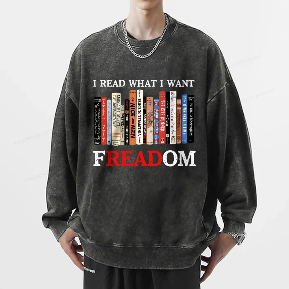 Pagewings I Read What I Want Banned Books Unisex Washed Sweatshirt