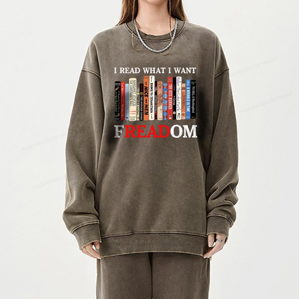 Pagewings I Read What I Want Banned Books Unisex Washed Sweatshirt