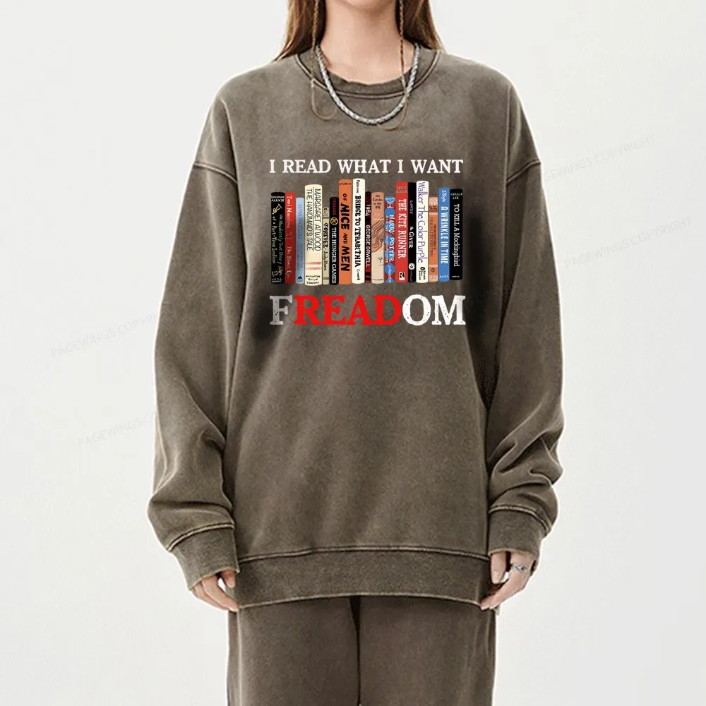 Pagewings I Read What I Want Banned Books Unisex Washed Sweatshirt