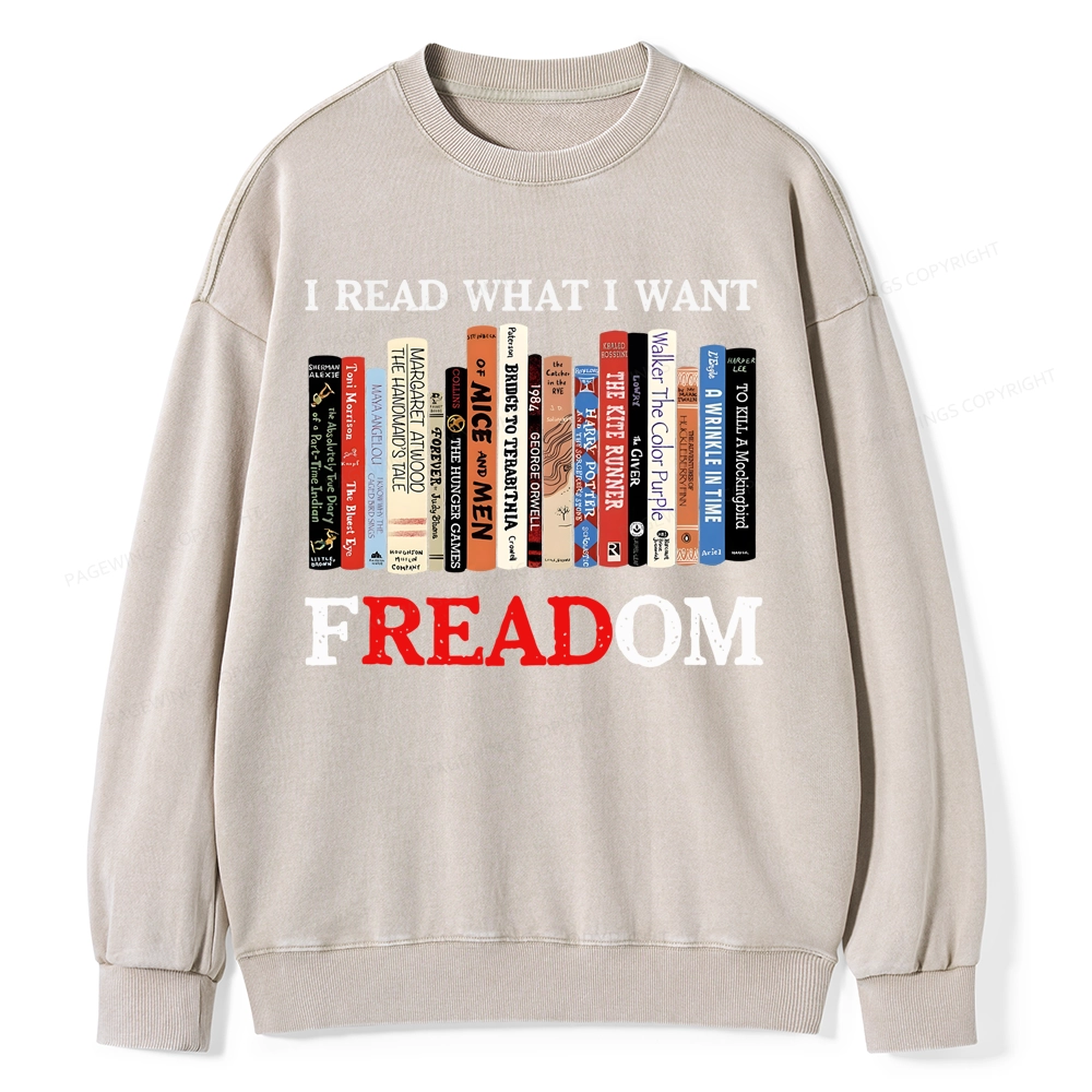 Pagewings I Read What I Want Banned Books Unisex Washed Sweatshirt