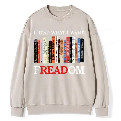 Pagewings I Read What I Want Banned Books Unisex Washed Sweatshirt