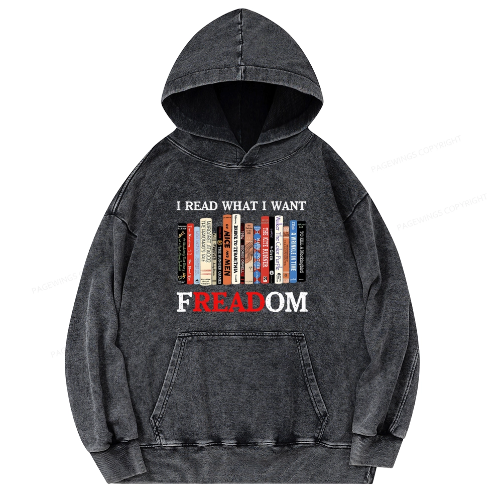 Pagewings I Read What I Want Banned Books Unisex Washed Hoodie
