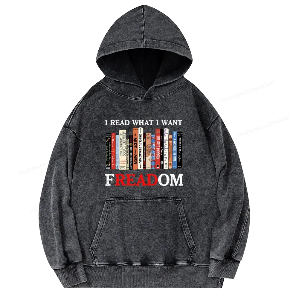 Pagewings I Read What I Want Banned Books Unisex Washed Hoodie