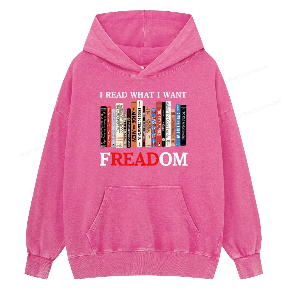 Pagewings I Read What I Want Banned Books Unisex Washed Hoodie