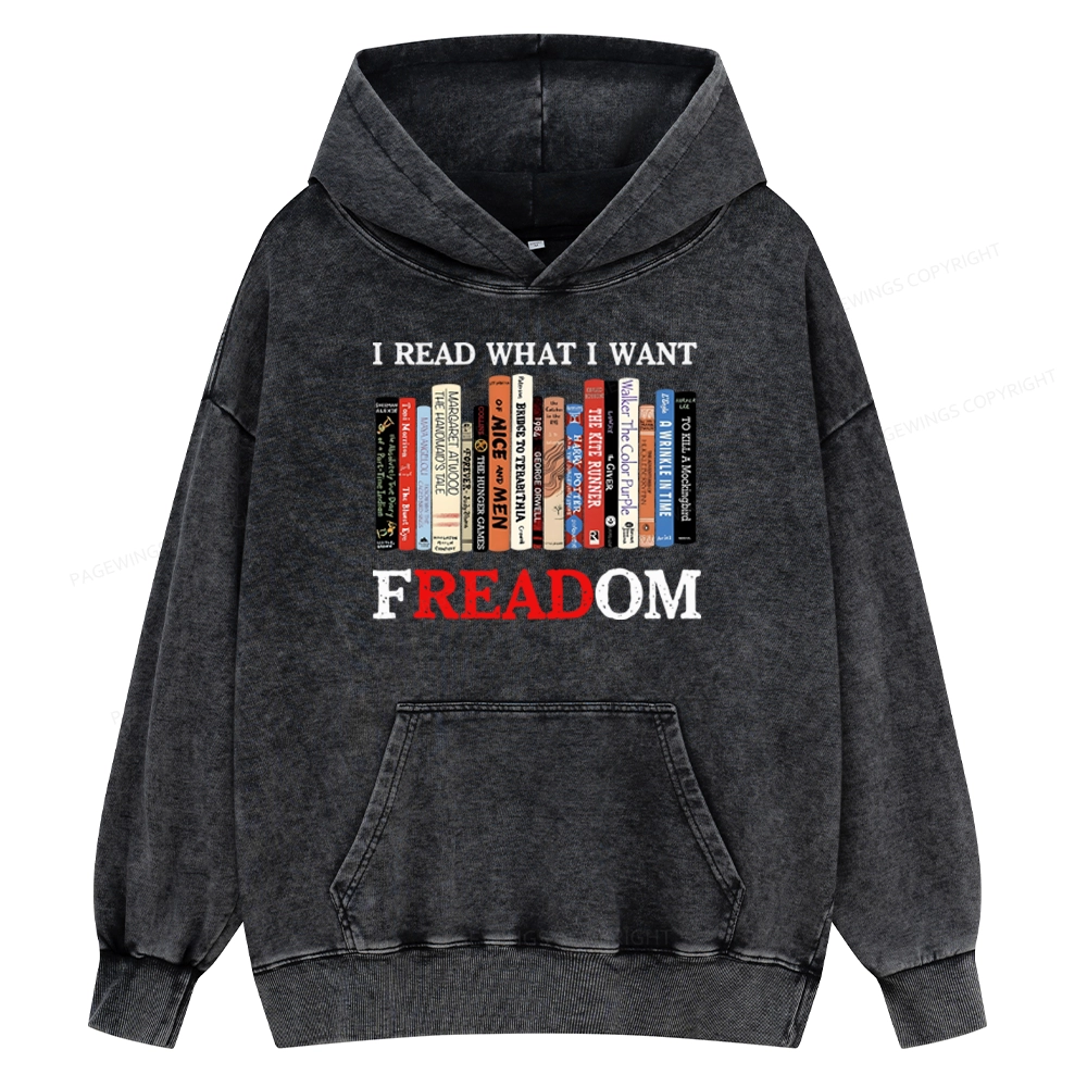 Pagewings I Read What I Want Banned Books Unisex Washed Hoodie