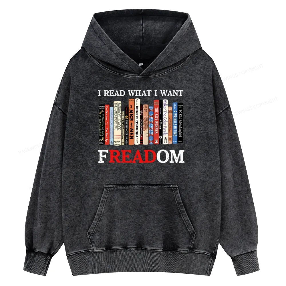 Pagewings I Read What I Want Banned Books Unisex Washed Hoodie