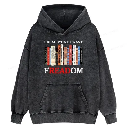Pagewings I Read What I Want Banned Books Unisex Washed Hoodie