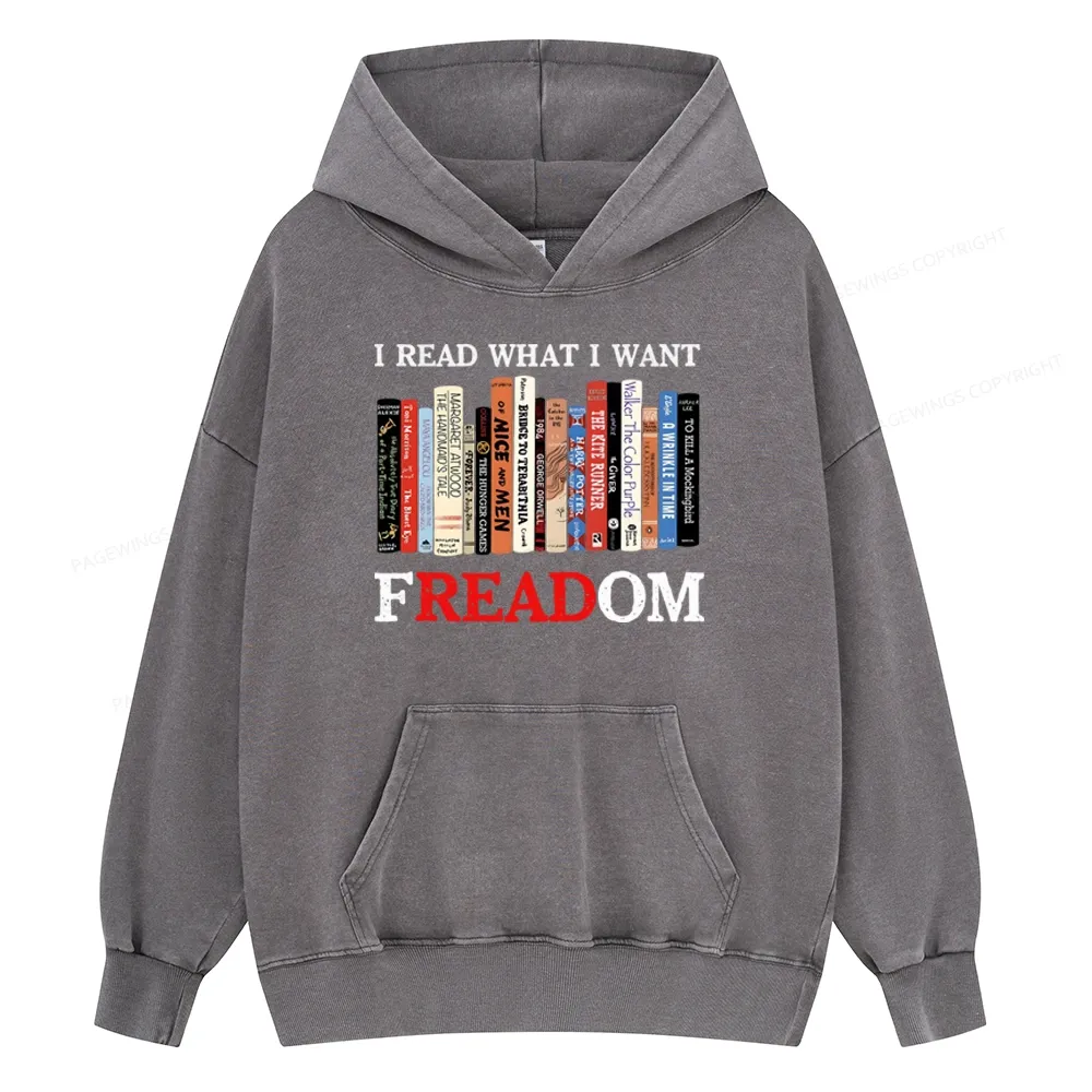 Pagewings I Read What I Want Banned Books Unisex Washed Hoodie