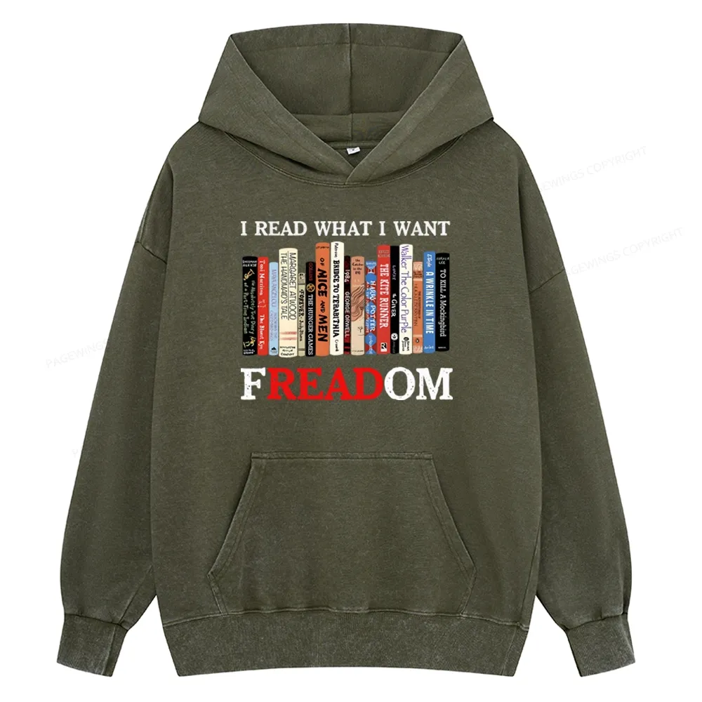 Pagewings I Read What I Want Banned Books Unisex Washed Hoodie