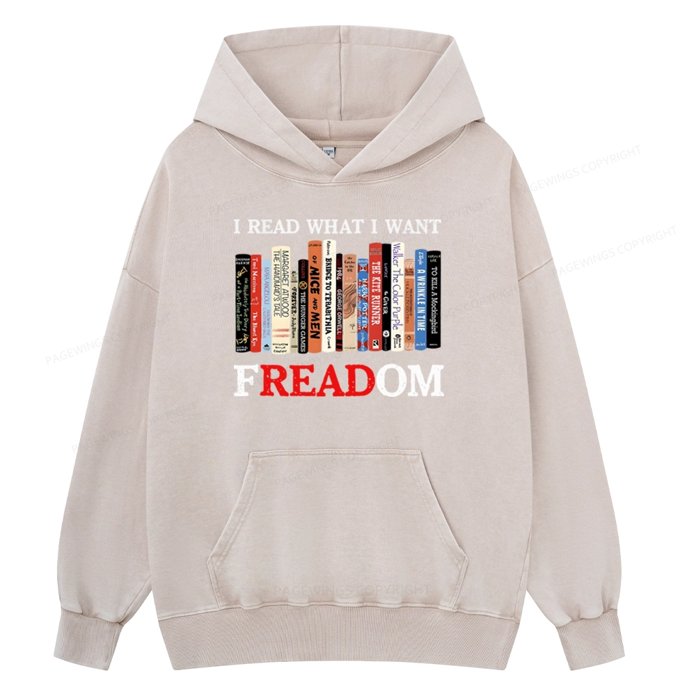 Pagewings I Read What I Want Banned Books Unisex Washed Hoodie