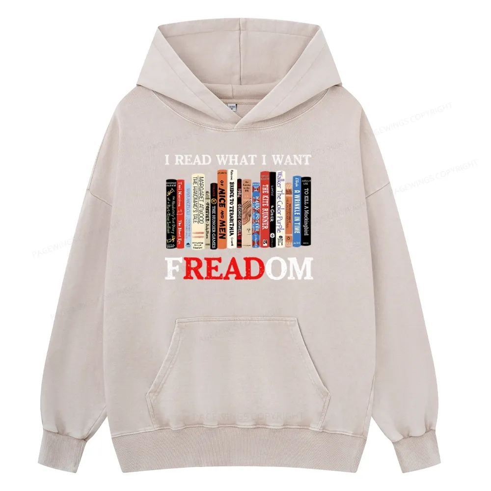 Pagewings I Read What I Want Banned Books Unisex Washed Hoodie