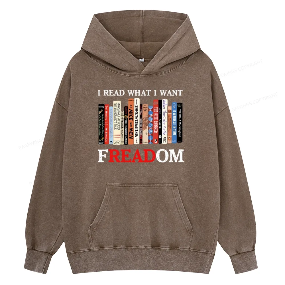 Pagewings I Read What I Want Banned Books Unisex Washed Hoodie