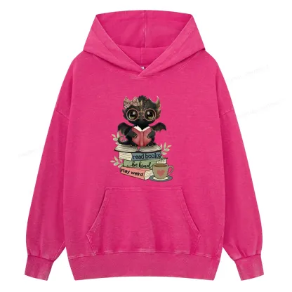 Pagewings Cute Dragon Read Books Be Kind Stay Weird Unisex Washed Hoodie