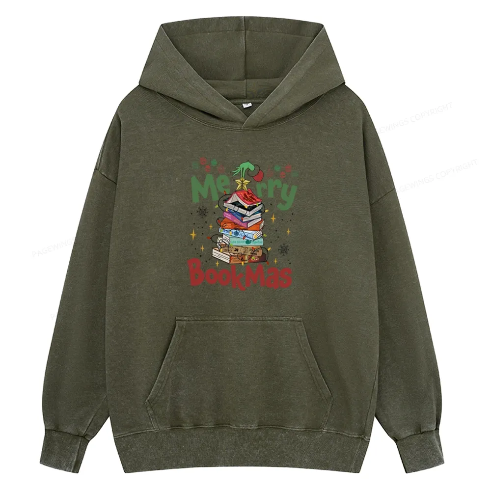 Pagewings Fourth Wing Merry Bookmas Unisex Washed Hoodie