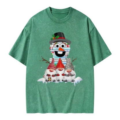 Pagewings Snowman Book Christmas Stack Gnome Librarian Book Unisex Washed T-shirt